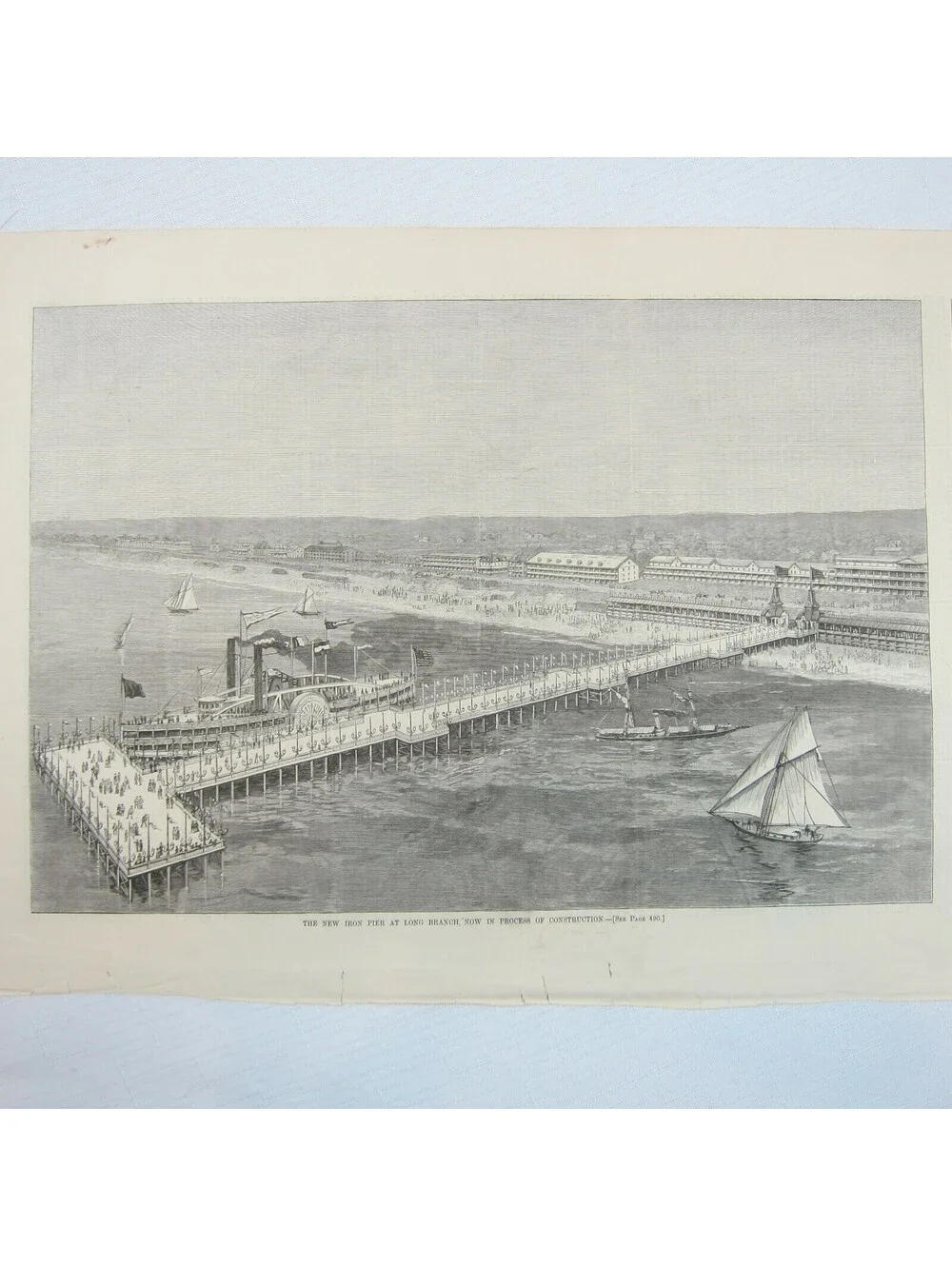 Antique 1879 Print New Iron Pier at Long Branch in Construction Harper’s Weekly